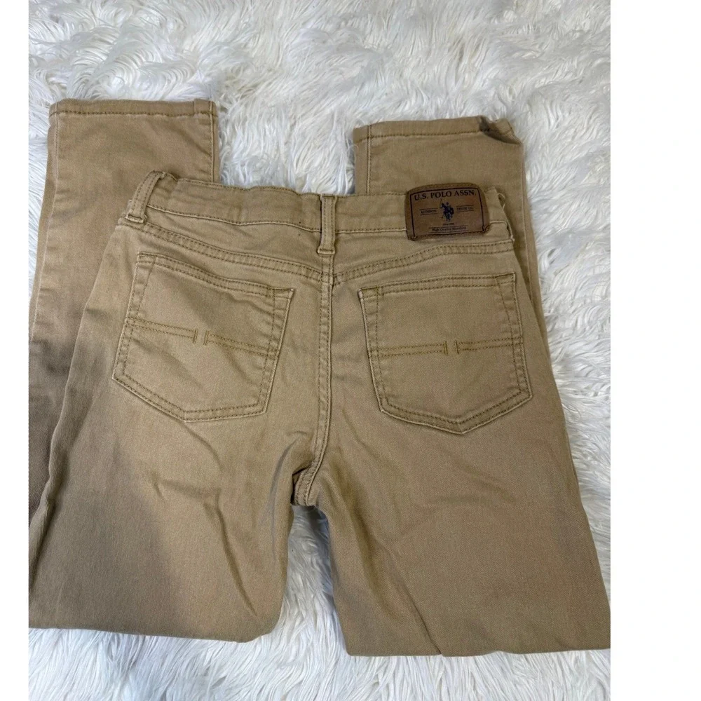 US Polo Assn Boys Khaki Chino Pants Size 10 Tan Straight Leg Five Pocket Twill